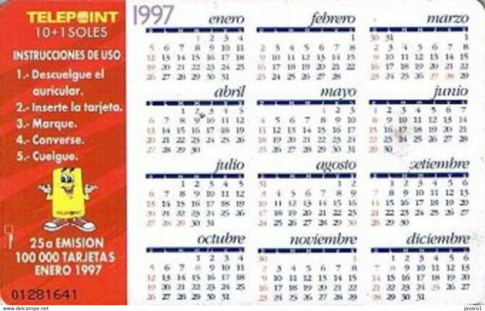 PERU : PTE-096 S10 CRISTAL BEER CALENDAR 1997 USED - Perú