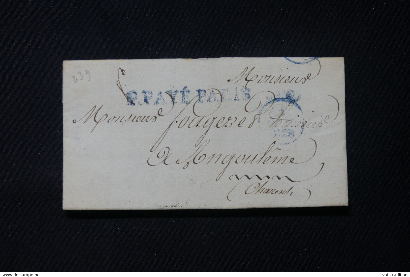 FRANCE - Marque Postale En Bleu De Paris En PP Sur Lettre Pour Angoulème - L 84656 - 1801-1848: Précurseurs XIX