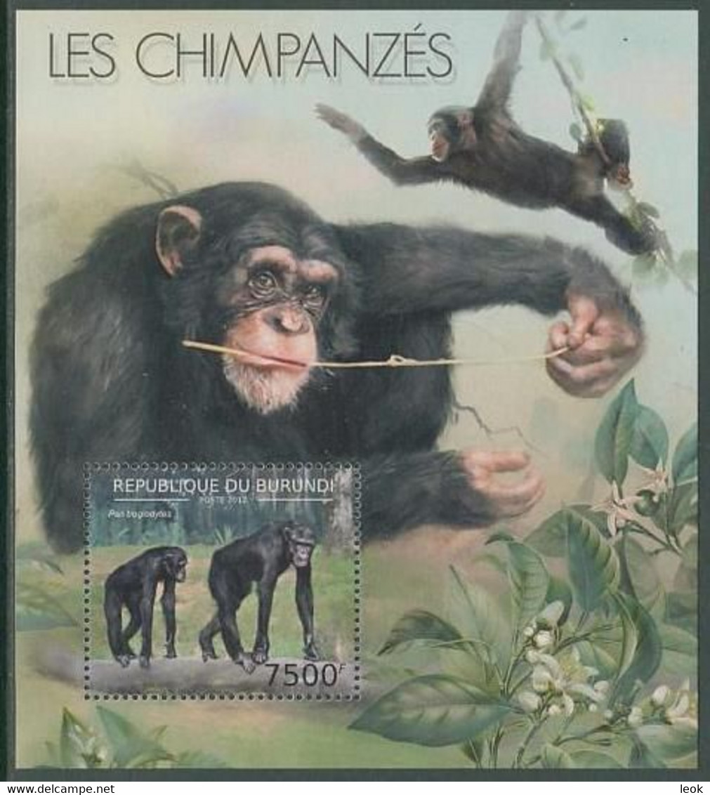 Chimpanzee Chimpanzees Animals Burundi MNH S/S Stamp 2012 - Chimpancés