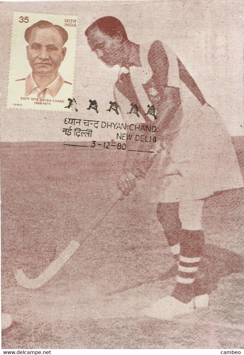 INDIA  1980  MAXIMUN CARD MAXIMA MAXI CARD   HOCKEY FIELD DHYAN CHAND "THE WIZARD" - Autres & Non Classés