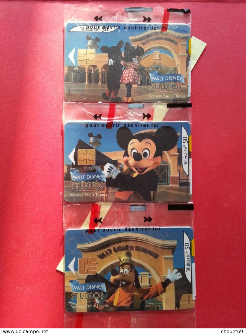 F1208B + 1209B + 1210B WALT DISNEY STUDIO MINNIE MICKEY DINGO 50U SO6 04/02 NSB Blister Neuve MINT (BD0220 - 2002