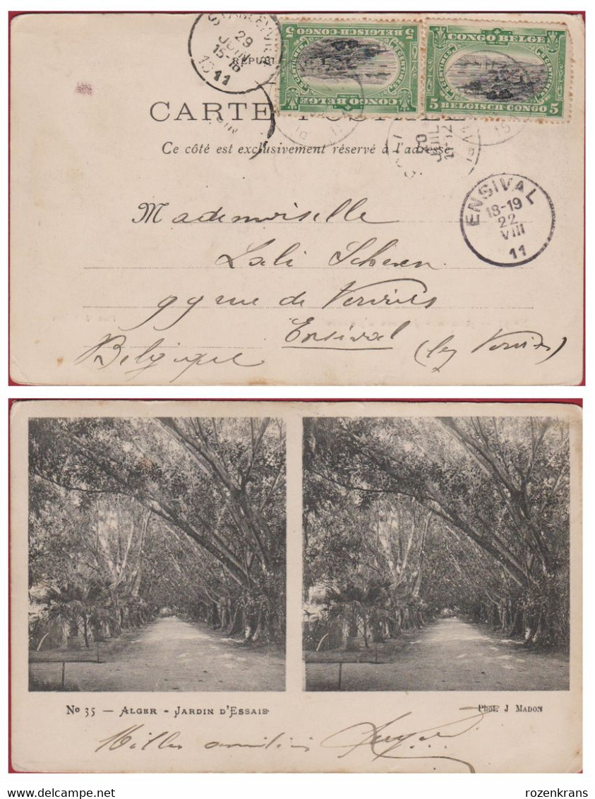 5 Centimes Belgisch Congo Belge CPA Stanleyville 1911 Vers Ensival Carte Postale CPA Alger Jardin D'Essais - Covers & Documents
