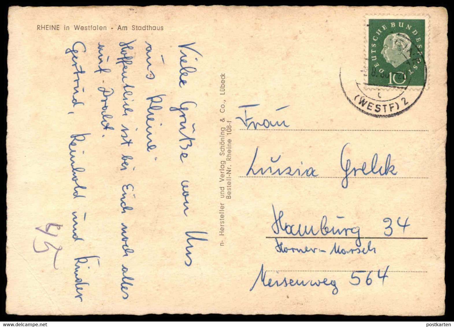 ÄLTERE POSTKARTE RHEINE AM STADTHAUS Hotel 1958 AK Postcard Ansichtskarte Cpa - Rheine