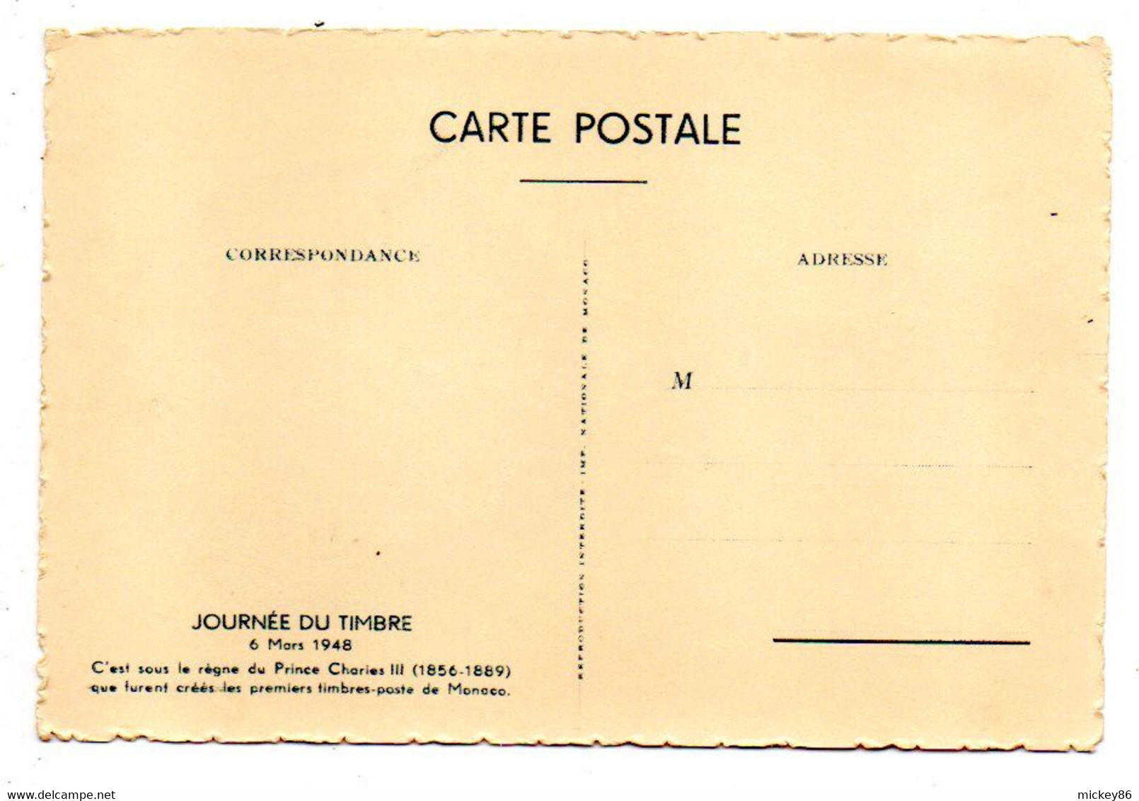MONACO -- 1948 -- Carte-Maximum  CHARLES III -- Journée Du Timbre................à Saisir - Cartes-Maximum (CM)