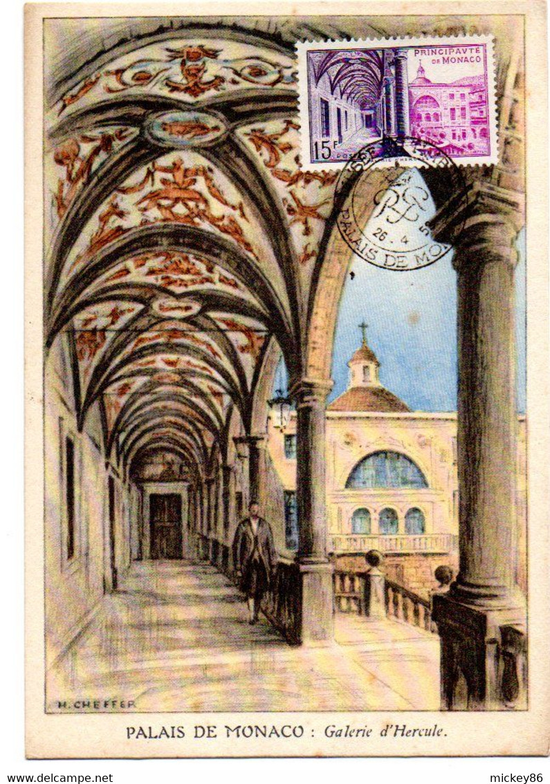 MONACO -- 1952 --Carte Maximum--Palais De Monaco-Galerie D'Hercule....signée Cheffer - Cartoline Maximum