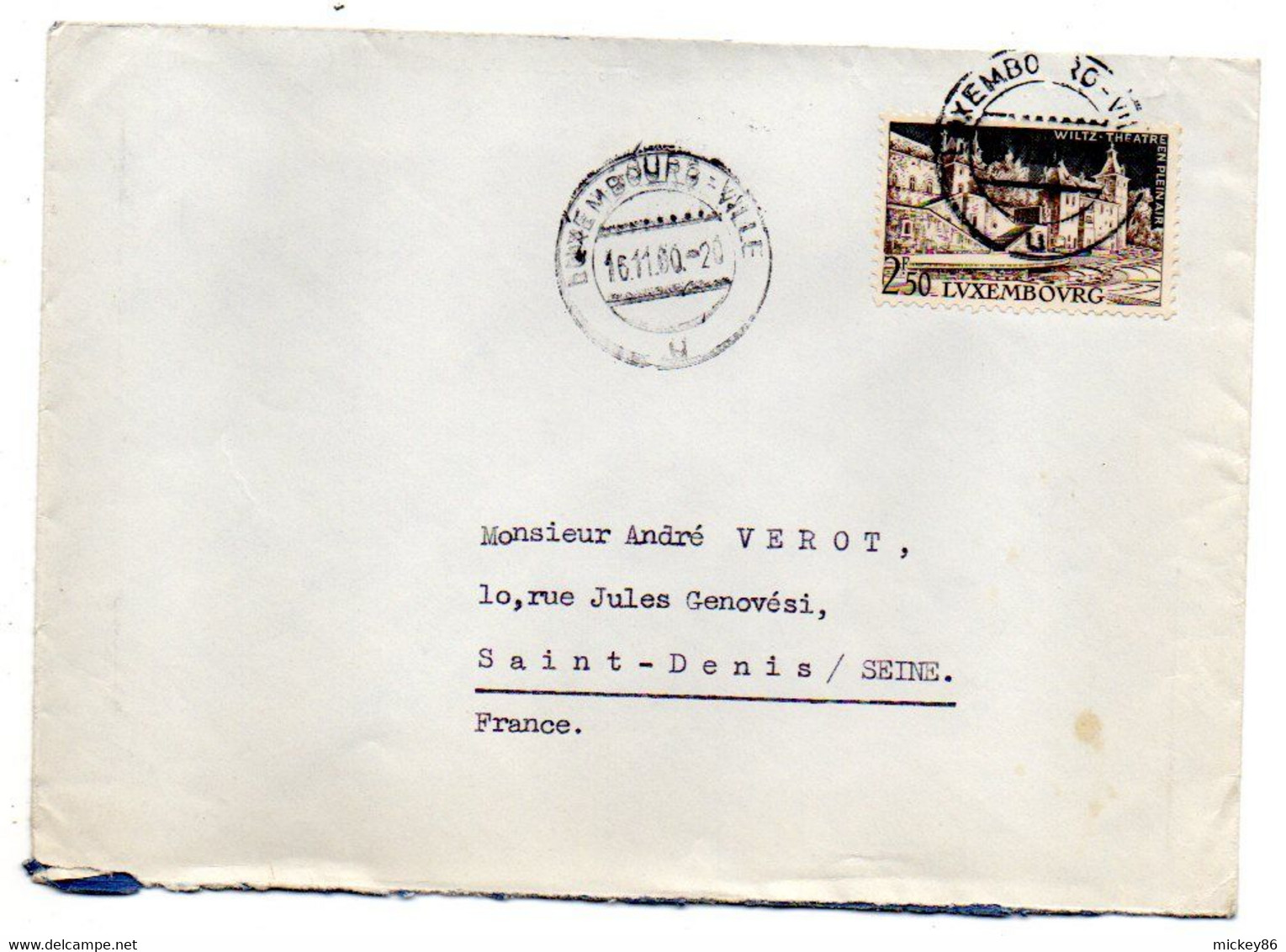 Luxembourg --1960--lettre De LUXEMBOURG  Pour St DENIS (France)- Timbre Seul Sur Lettre ......cachet... - Covers & Documents