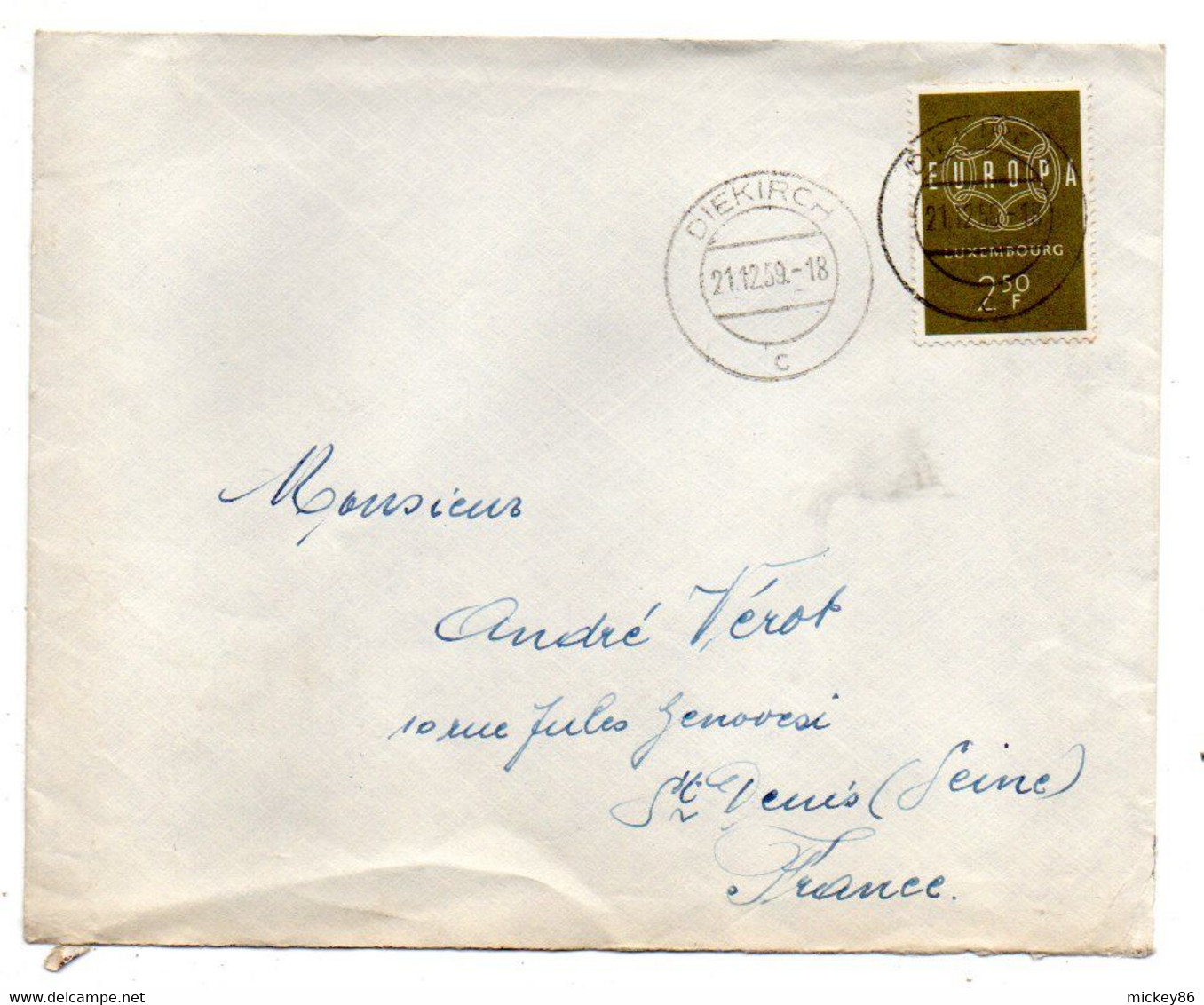 Luxembourg --1959--lettre De DIEKIRCH  Pour St DENIS (France)- Timbre EUROPA  Seul Sur Lettre ......cachet... - Brieven En Documenten