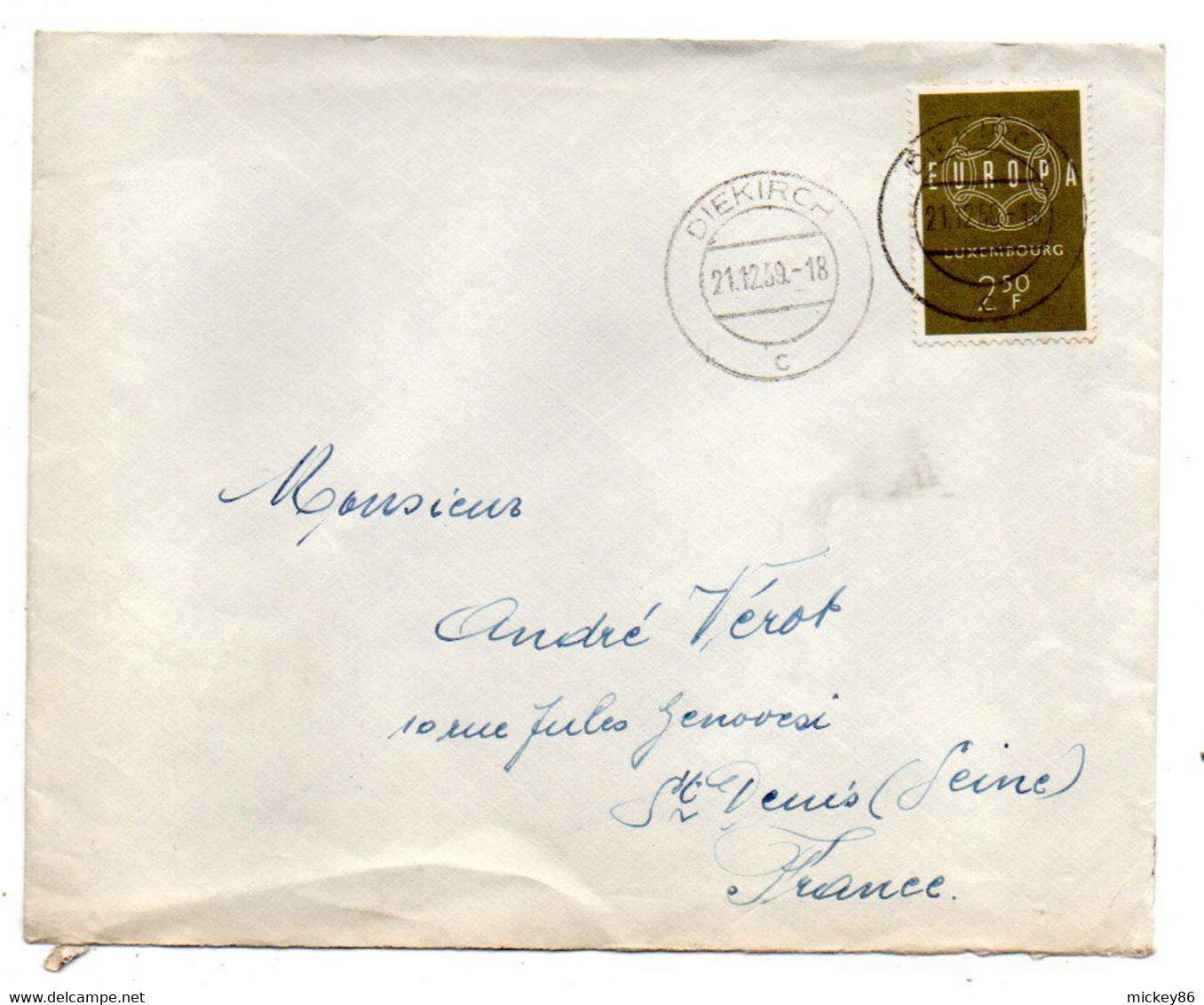 Luxembourg --1959--lettre De DIEKIRCH  Pour St DENIS (France)- Timbre EUROPA  Seul Sur Lettre ......cachet... - Cartas & Documentos