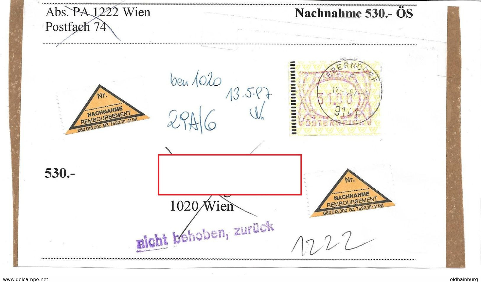 1552i: Heimatbeleg 9141 Eberndorf 12.6.97, ATM- Wert Zu 31.- ÖS Auf Briefvorderseite - Völkermarkt