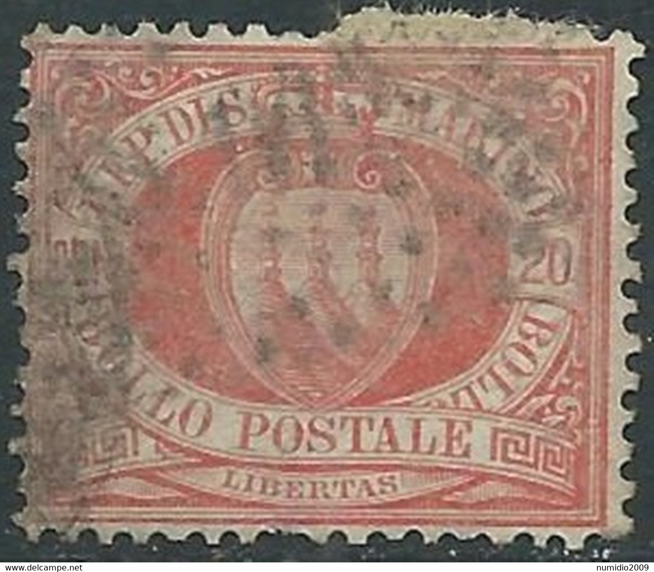 1877-90 SAN MARINO USATO STEMMA 20 CENT - RD44-5 - Oblitérés