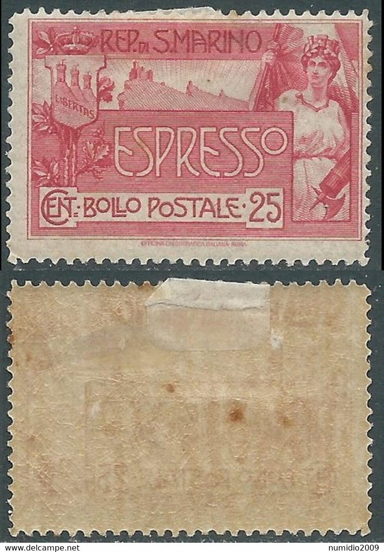 1907 SAN MARINO ESPRESSO 25 CENT MH * - RD54-5 - Express Letter Stamps