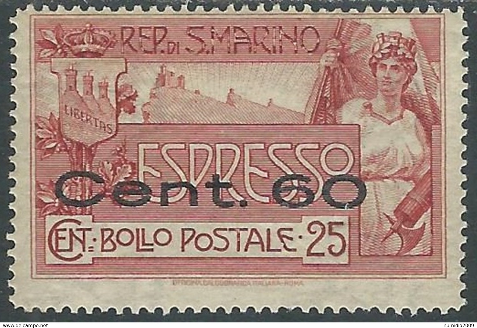 1923 SAN MARINO ESPRESSO 60 SU 25 CENT MH * - RD54-4 - Express Letter Stamps