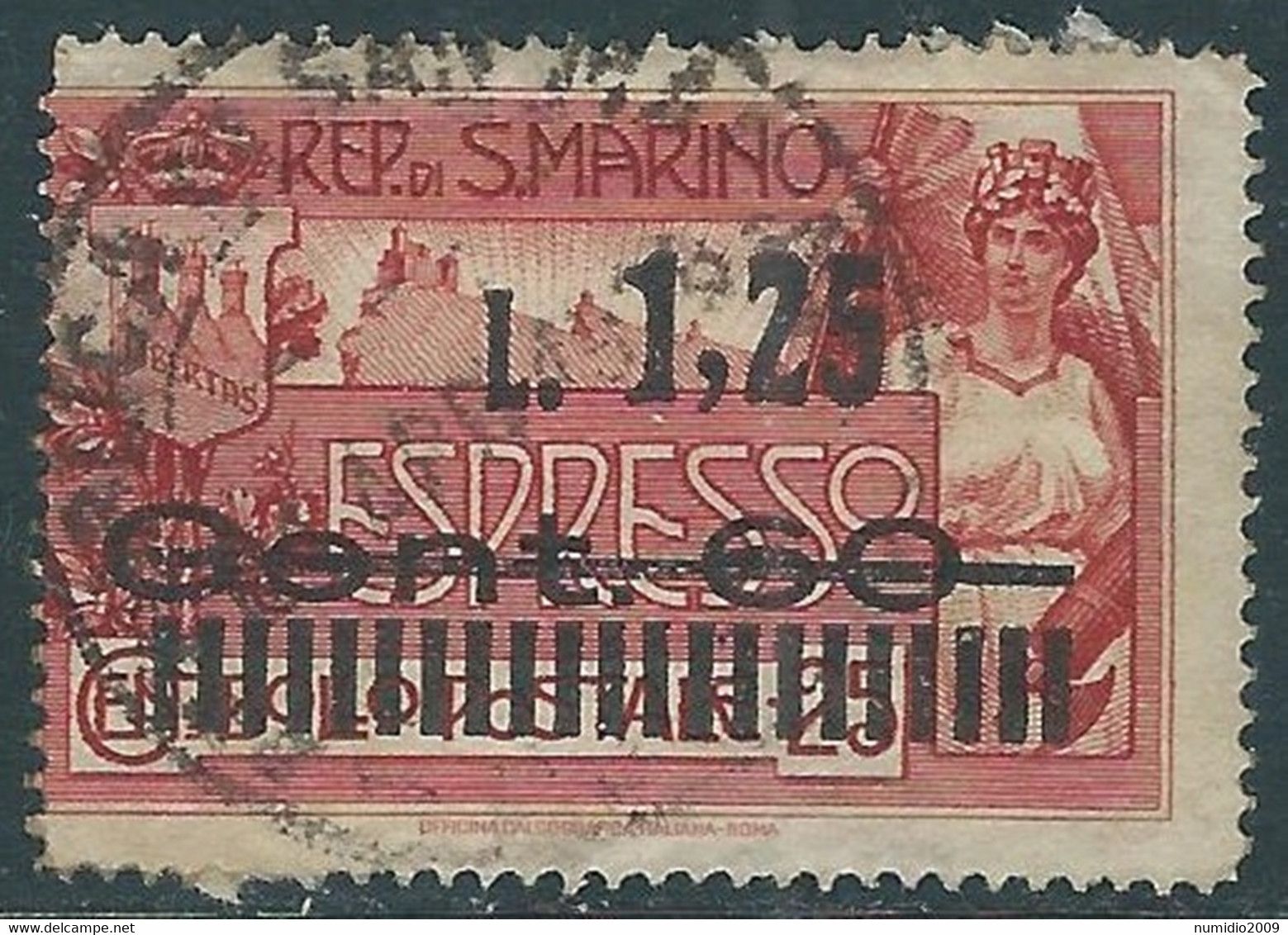 1927 SAN MARINO ESPRESSO USATO 1,25 LIRE SU 60 SU 25 CENT - RD47 - Eilpost