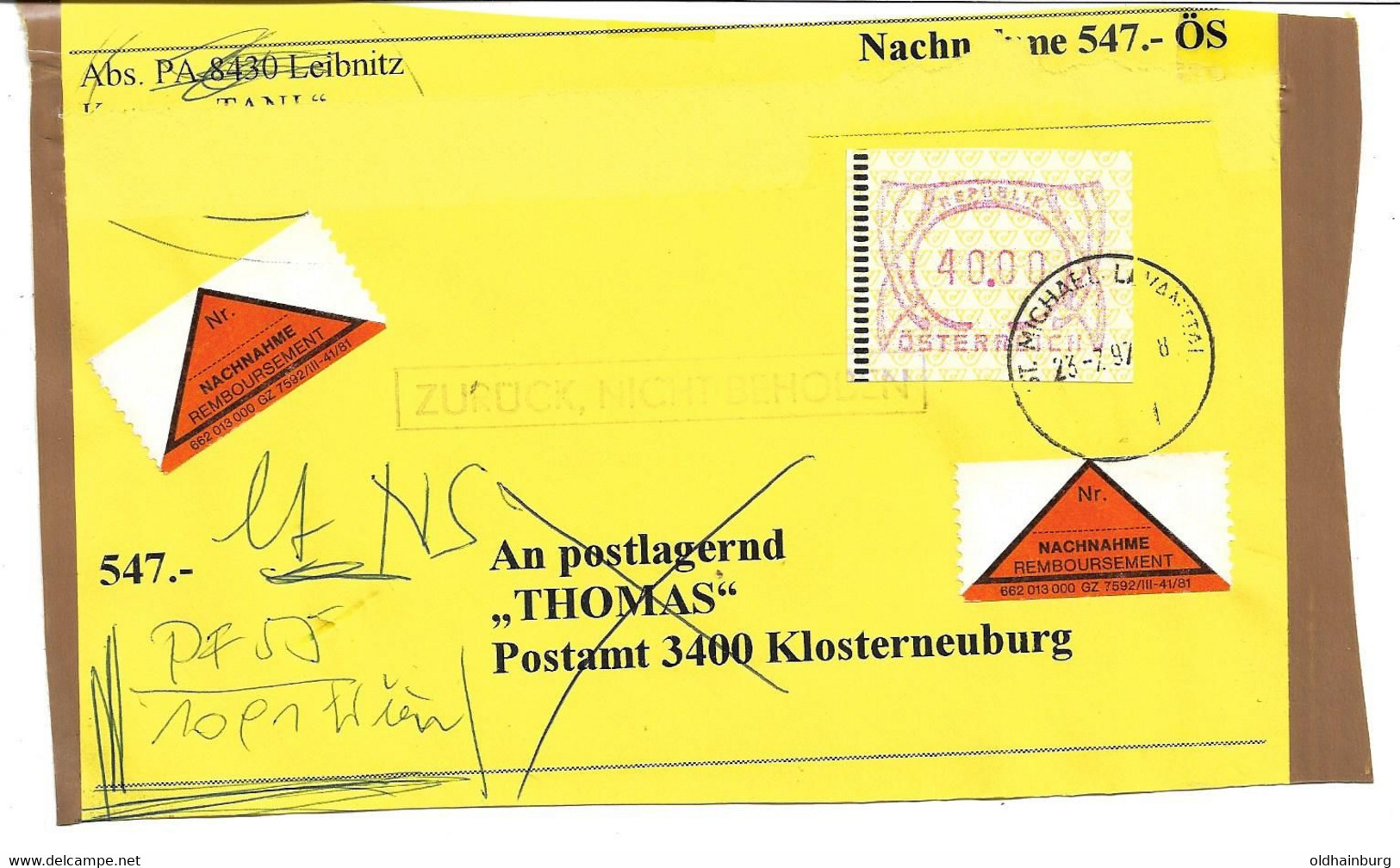 1582r: Heimatbeleg St. Michael Im Lavanttal, Nachnahme Portogerechte Briefvorderseite - Wolfsberg
