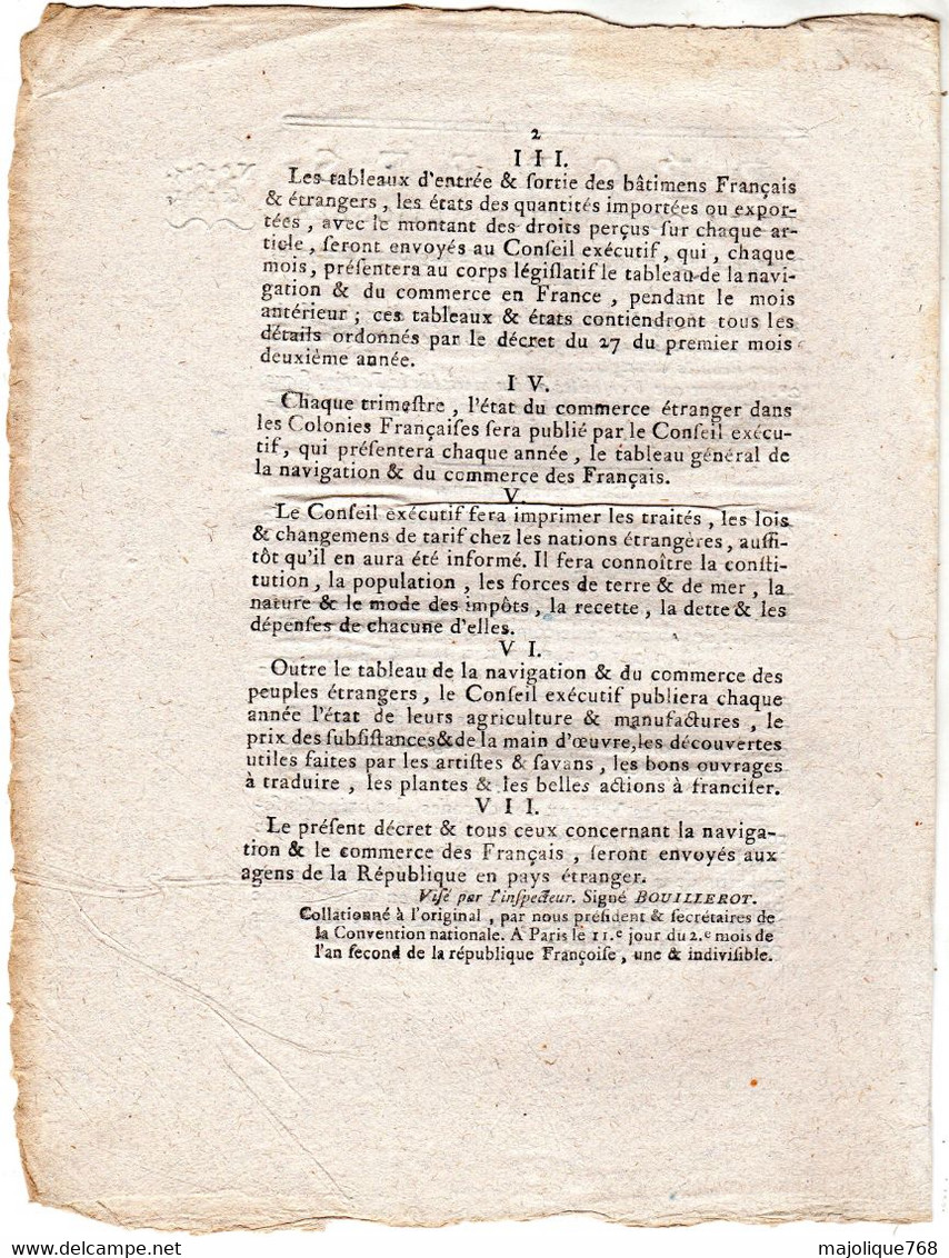 Décrets De La Convention Nationale Du 7e Jour Du 2e Mois De L'an Second De La République Françoise, Une & Indivisible - Décrets & Lois