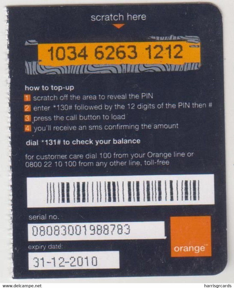 KENYA - Hello - Jaza Top Up 100 (Half Size), Orange Refill Card , Expiry Date:31/12/2010, 100 Ksh Used - Kenia