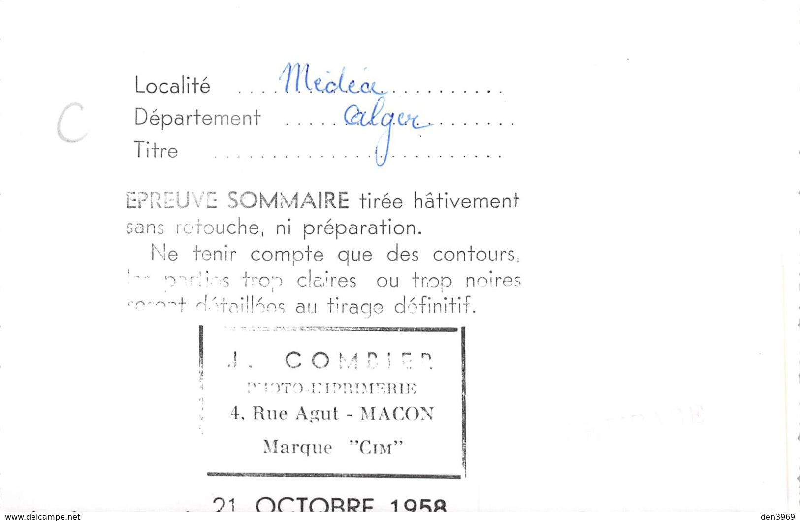 Algérie - MEDEA - Entrée De Caserne - Automobile - Epreuve De L'éditeur J. Combier, 21 Octobre 1958 - Tirage Photo - Medea