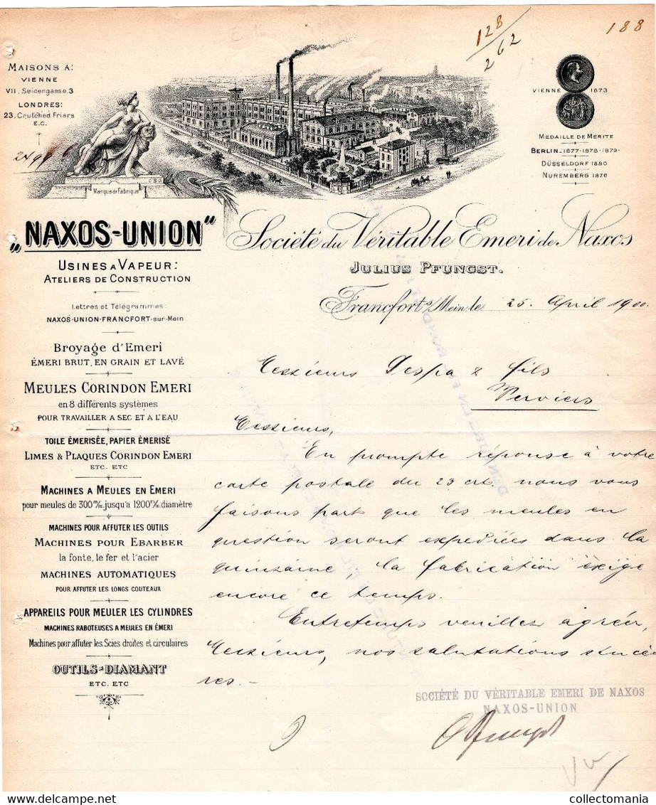 NAXOS -UNION Véritable Emeri De Naxos Juluis Pfungst FRANCFORT S/ Mein 1900 - 1800 – 1899