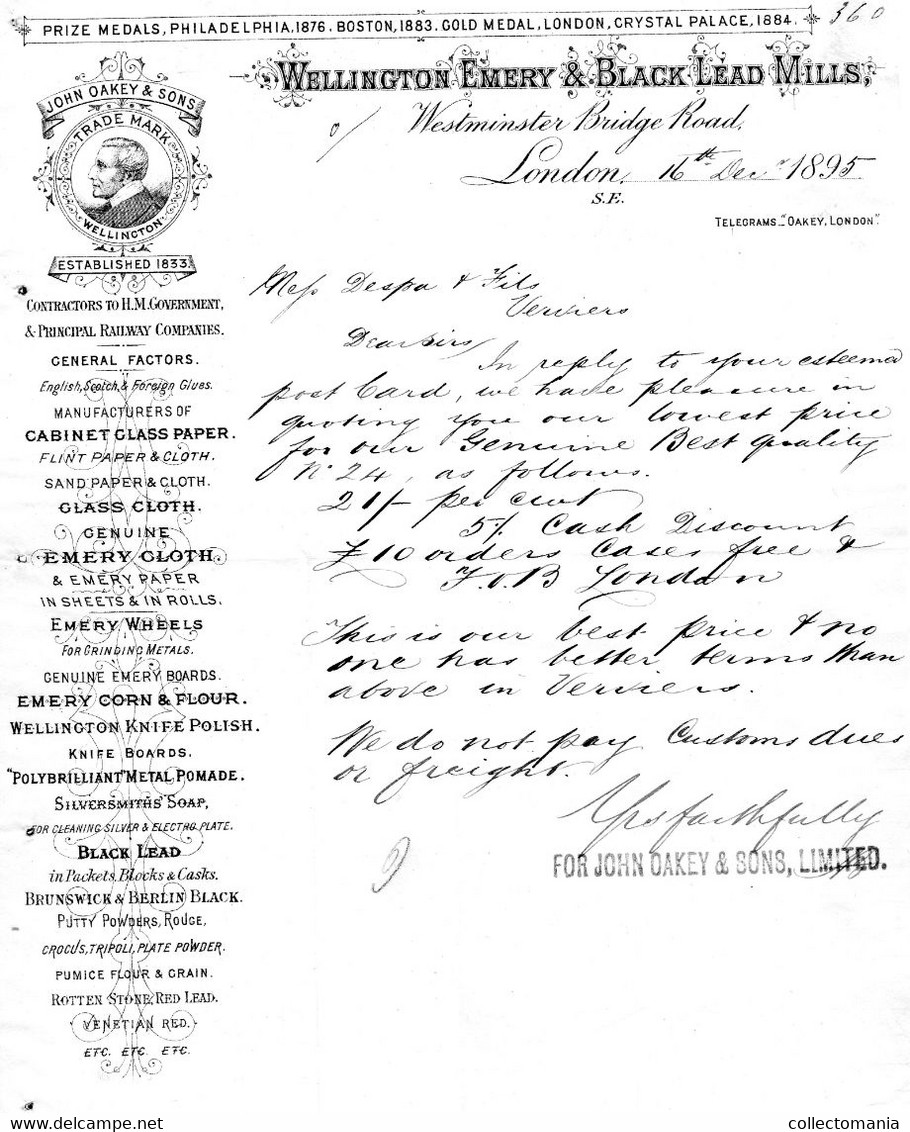 Wellington Emery & Black Lead Mills John Oakey & Sons Westminster Bridge Road LONDON 1895 ​​​​​​​fabriek Fabrique Fabrik - Drukkerij & Papieren