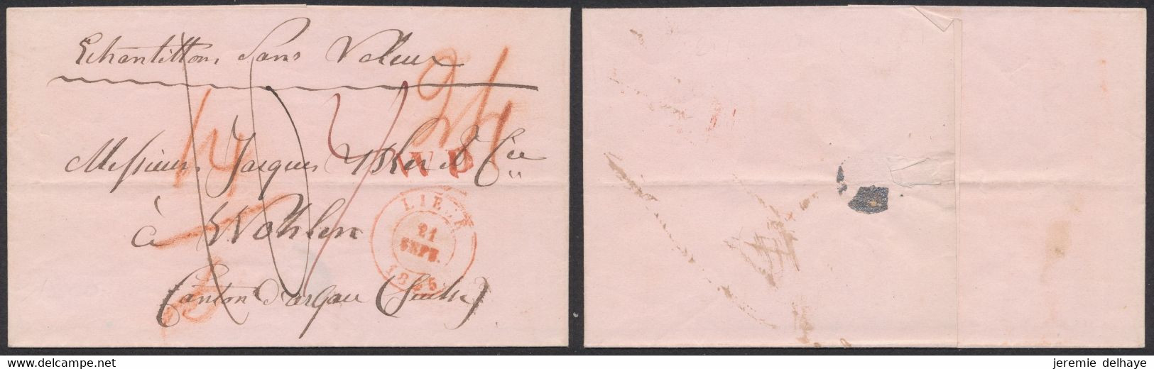 LSC Non Affranchie "échantillon Sans Valeur" Expédié De Liège (1855) > Wohlen (Suisse). Divers Ports Manuscrits - Poste Rurale