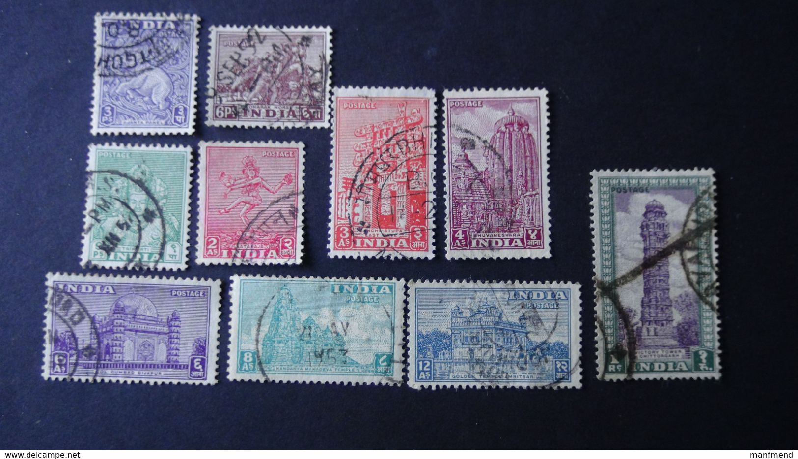 India - 1949 - Mi:IN 191-3,195-196,198-202 Yt:IN 7-9,11,12,14-8 Used - Look Scan - Usados