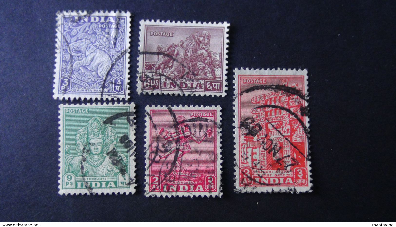 India - 1949 - Mi:IN 191-3,195,196 Yt:IN 7-9,11,12 Used - Look Scan - Usados