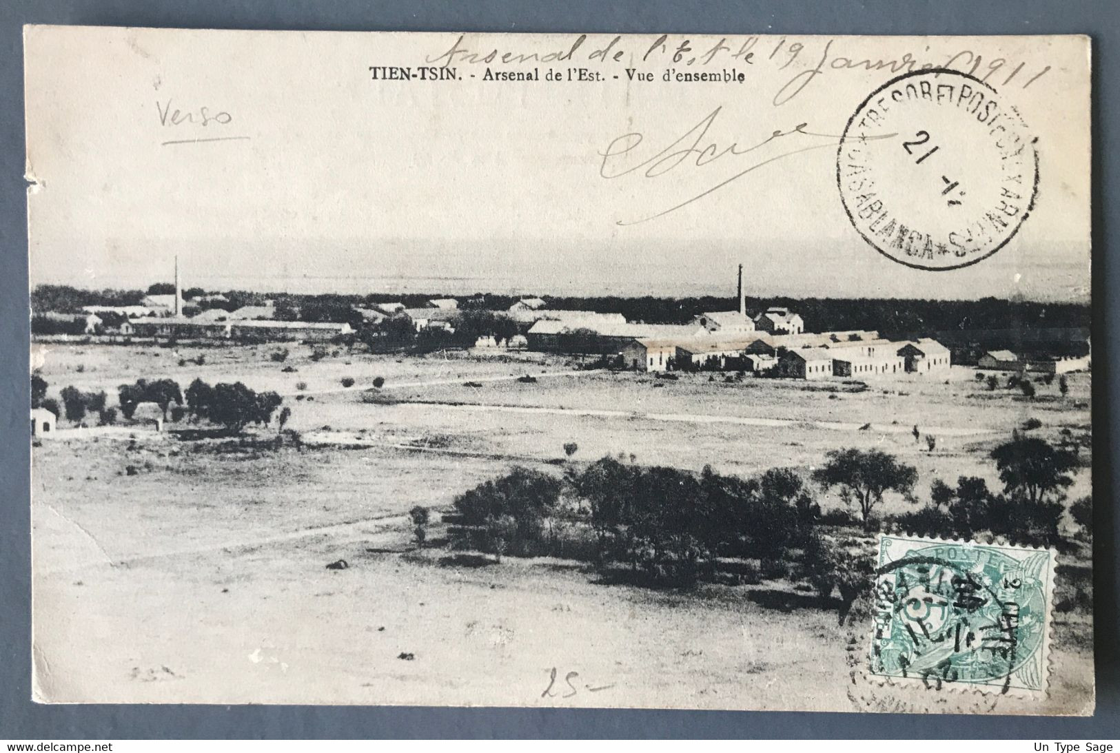 Chine N°75 Sur CPA TAD Tien-Tsin 19.1.1911, Pour Le Maroc, TAD T&P Aux Armées CASABLANCA - (B468) - Briefe U. Dokumente