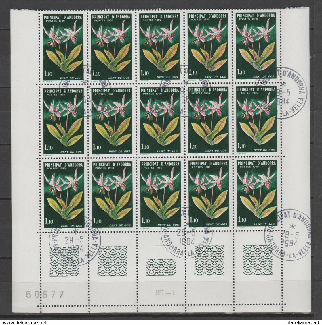 ANDORRA C. FRANCÉS  LOTE DE 20 SELLOS MATASELLADOS SERIE FLORES (  C.H. Nº 286)) - Blocks & Sheetlets