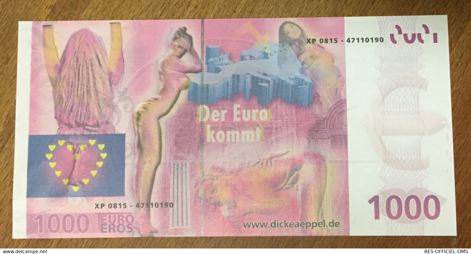 BILLET EURO ÉROTIQUE FEMME ROSE BILLET 1000 EURO SCHEIN PAPER MONEY BANKNOTE - Pruebas Privadas