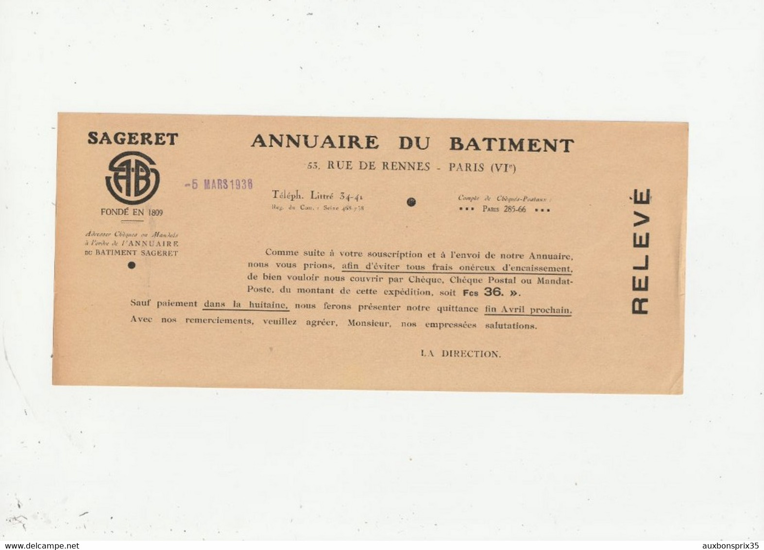 ANNUAIRE DU BATIMENT ET DES TRAVAUX PUBLIQUES - EDITION SAGERET - 1936 - Other & Unclassified