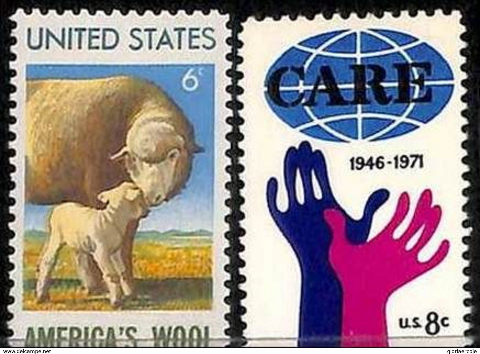 94811a - USA - STAMPS - Sc # 1423 +1439 TAGGING OMITED -  MNH  Sheep WOOL + CARE - Errors, Freaks & Oddities (EFOs)