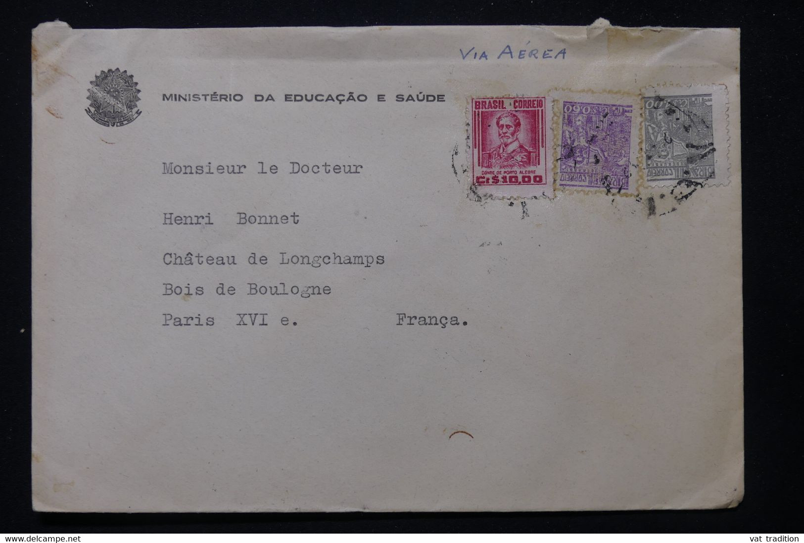 BRÉSIL - Enveloppe Du Ministère De La Santé  Pour Paris En 1952  - L 84795 - Cartas & Documentos