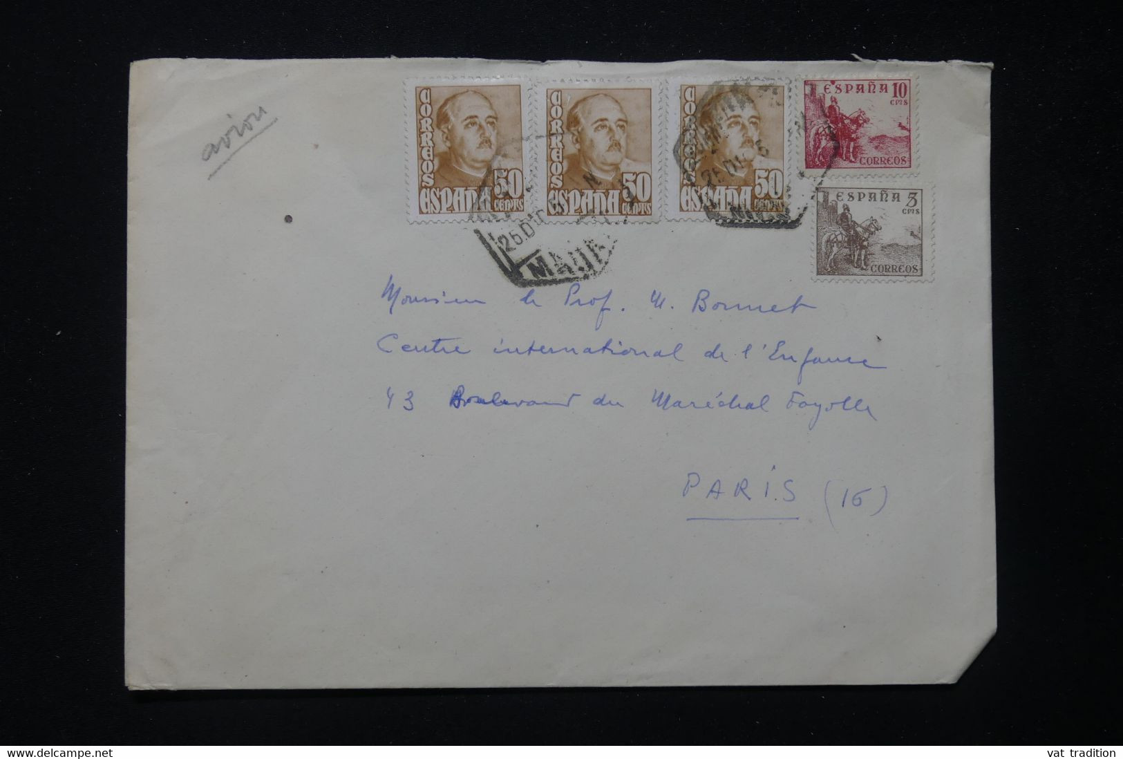 ESPAGNE- Enveloppe De Madrid Pour Paris En 1951 - L 84833 - Cartas & Documentos