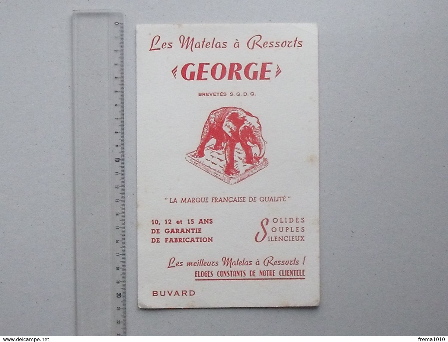 BUVARD Ancien: Matelas à Ressort "GEORGE" Breveté S.G.D.G. - ELEPHANT Emblème - Marque Française - Textile & Vestimentaire