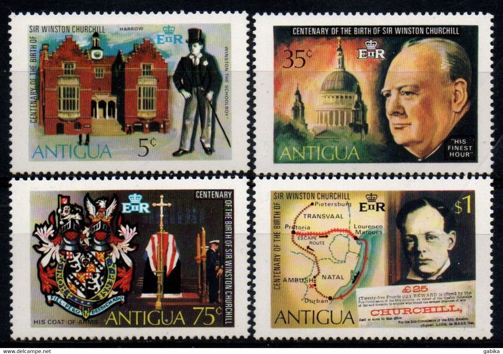 Antigua 1974, Scott 349-352, MNH, Churchill, Map, Coat Of Arms - Antigua And Barbuda (1981-...)