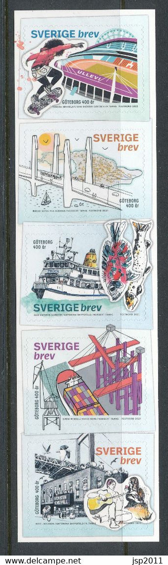 Sweden 2021. Facit # 3360-3364. Gothemburg's 400th Anniv. - Strip Of 5 From Booklet SH124. MNH (**) - Ungebraucht