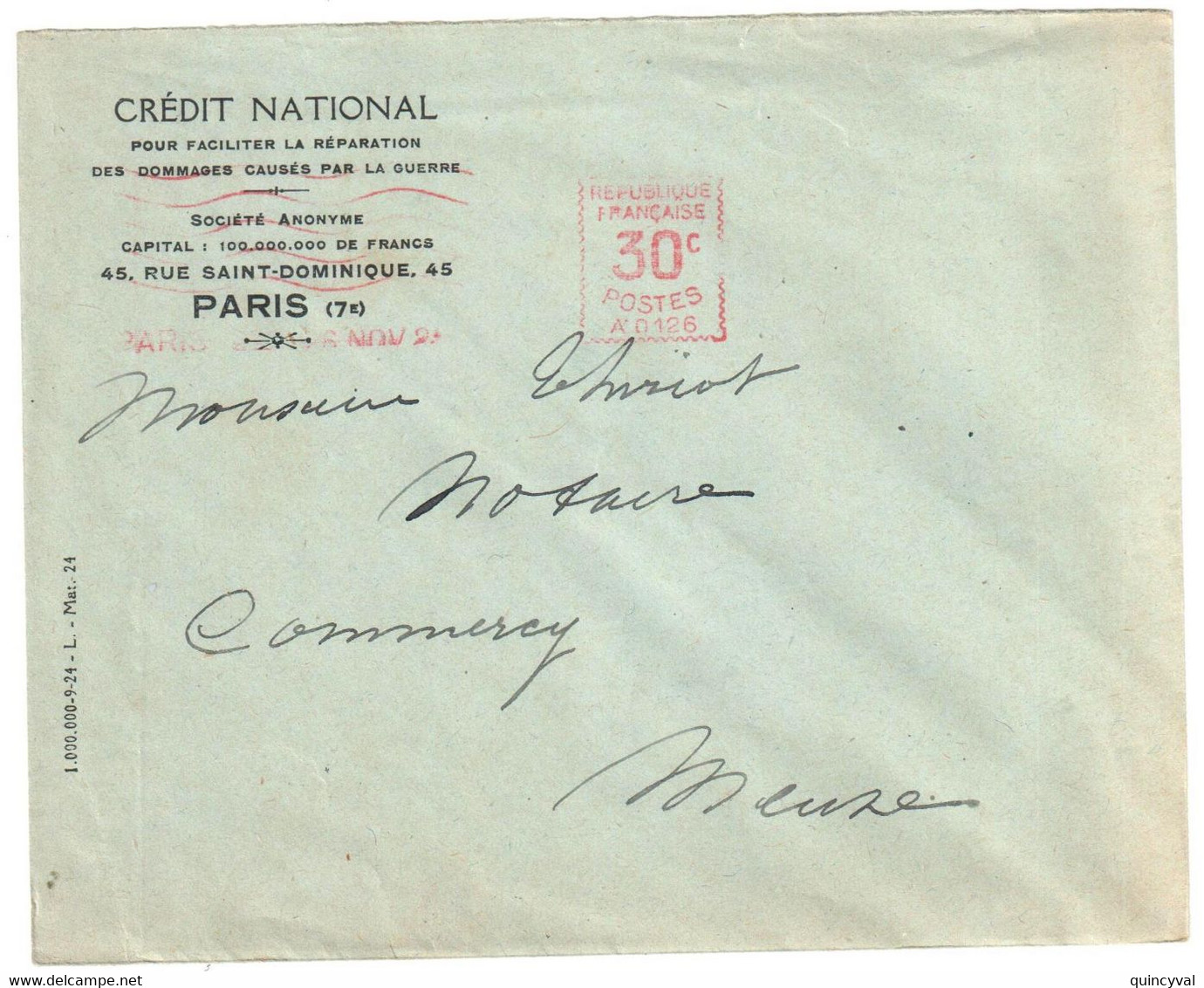PARIS 2 Bis  Lettre CREDIT NATIONAL Ob 26 11 1926 Lettre Simple EMA Havas A0126 HAV11 30 C - Affrancature Meccaniche Rosse (EMA)