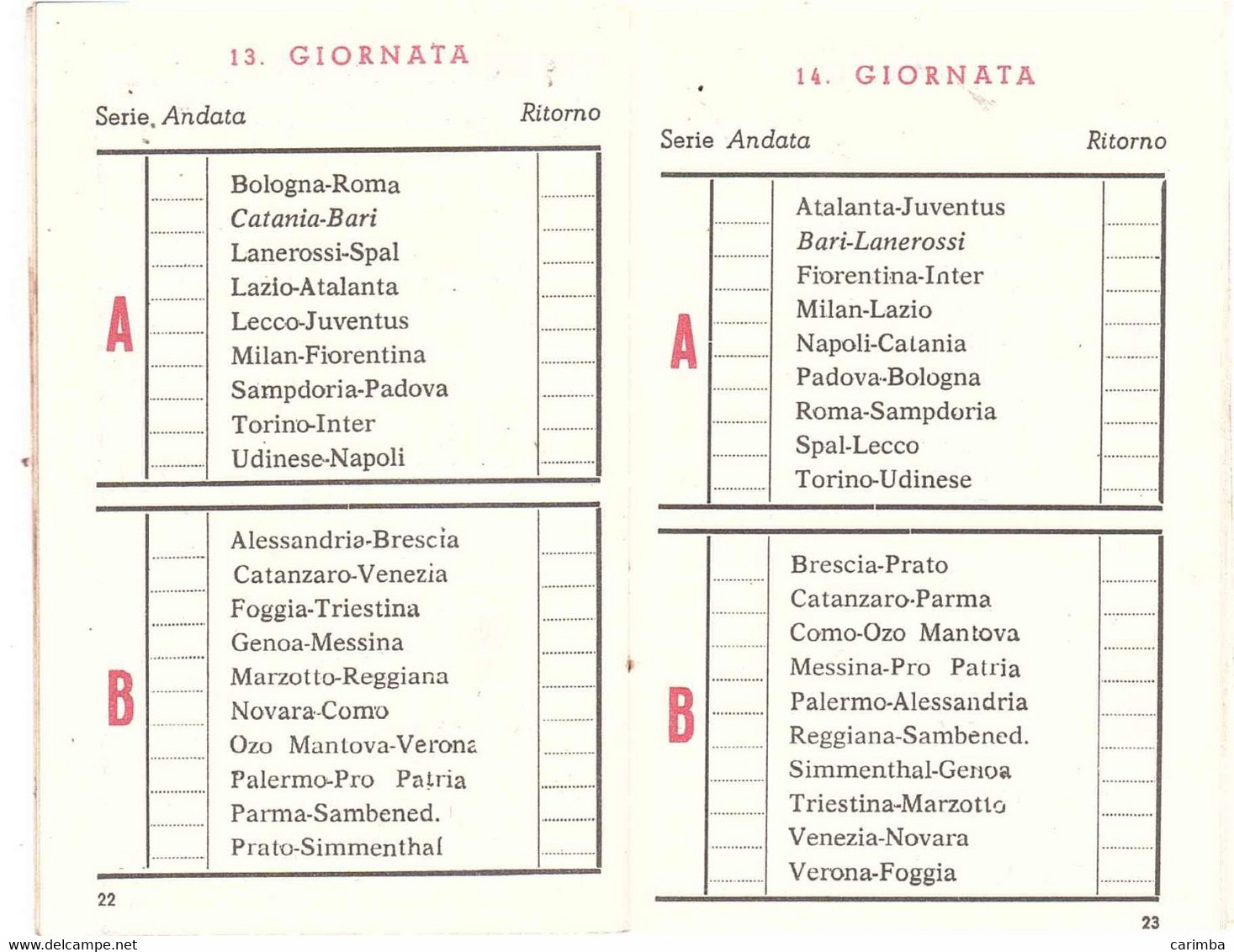 1961 ARALDO DI S.ANTONIO ORFANOTROFIO TRANI CALENDARIO PARTITE CALCIO SERIE A E SERIE B 1961 32 PAGINE - Deportes