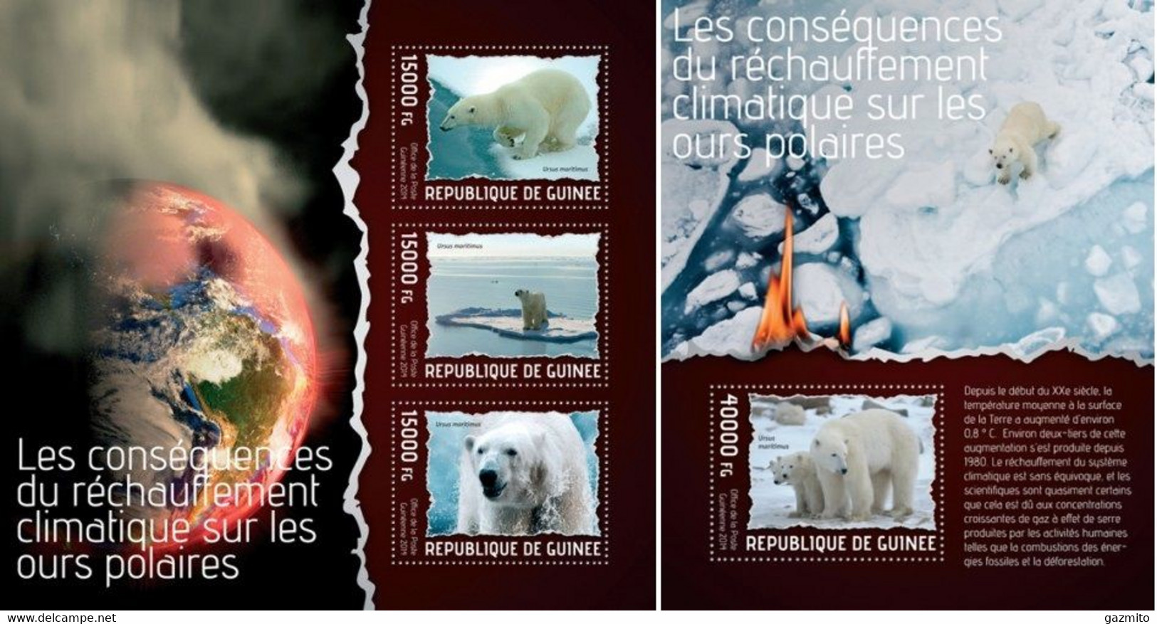 Guinea 2014, Global Warning, Polar Bear, 3val In BF +BF - Arctic Wildlife