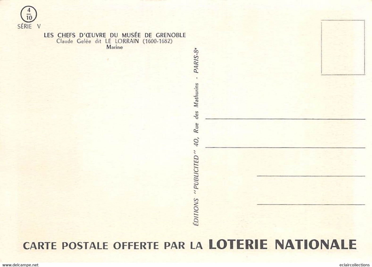 Thème : Loterie Nationale. Peinture .Chefs d'Œuvre du Musée de Grenoble 12 cartes  8 scan  (3 doubles)