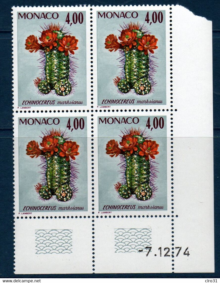 MON 1974  Plantes Du Jardin Exotique De Monaco    N°YT 1002  ** MNH  Bloc De 4 Coin Daté - Ongebruikt