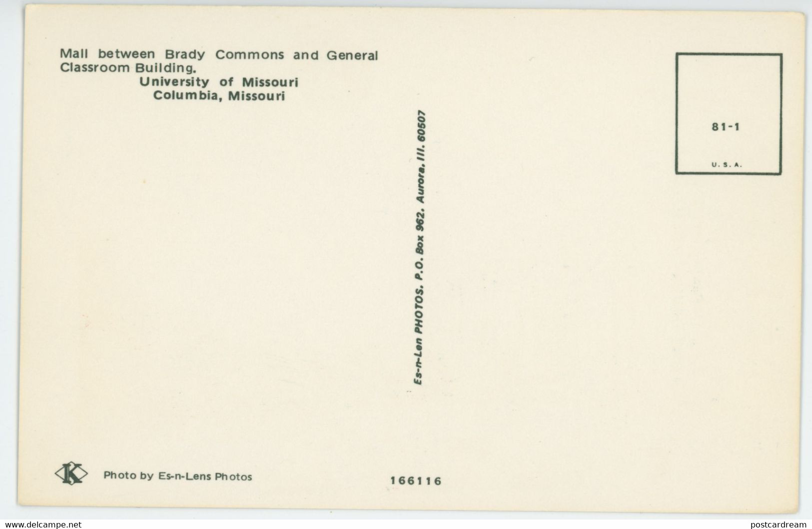 University Of Missouri MO MALL BRADY COMMON Classroom Area Postcard - Columbia