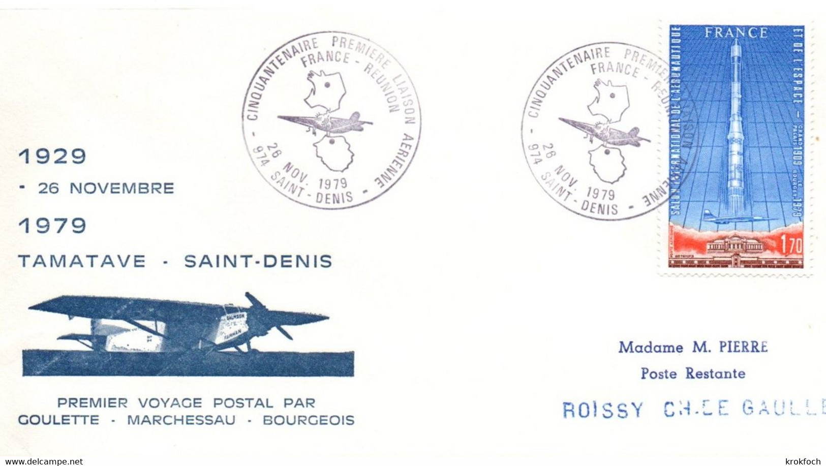 Saint-Denis Réunion 1979 - BT Cinquantenaire 1er Vol France Madagascar Tamatave Réunion - Storia Postale