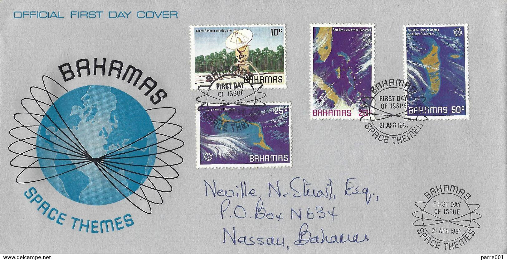 Bahamas 1981 Nassau Space Cartography Maps Satellite Telecommuncation FDC Cover - North  America