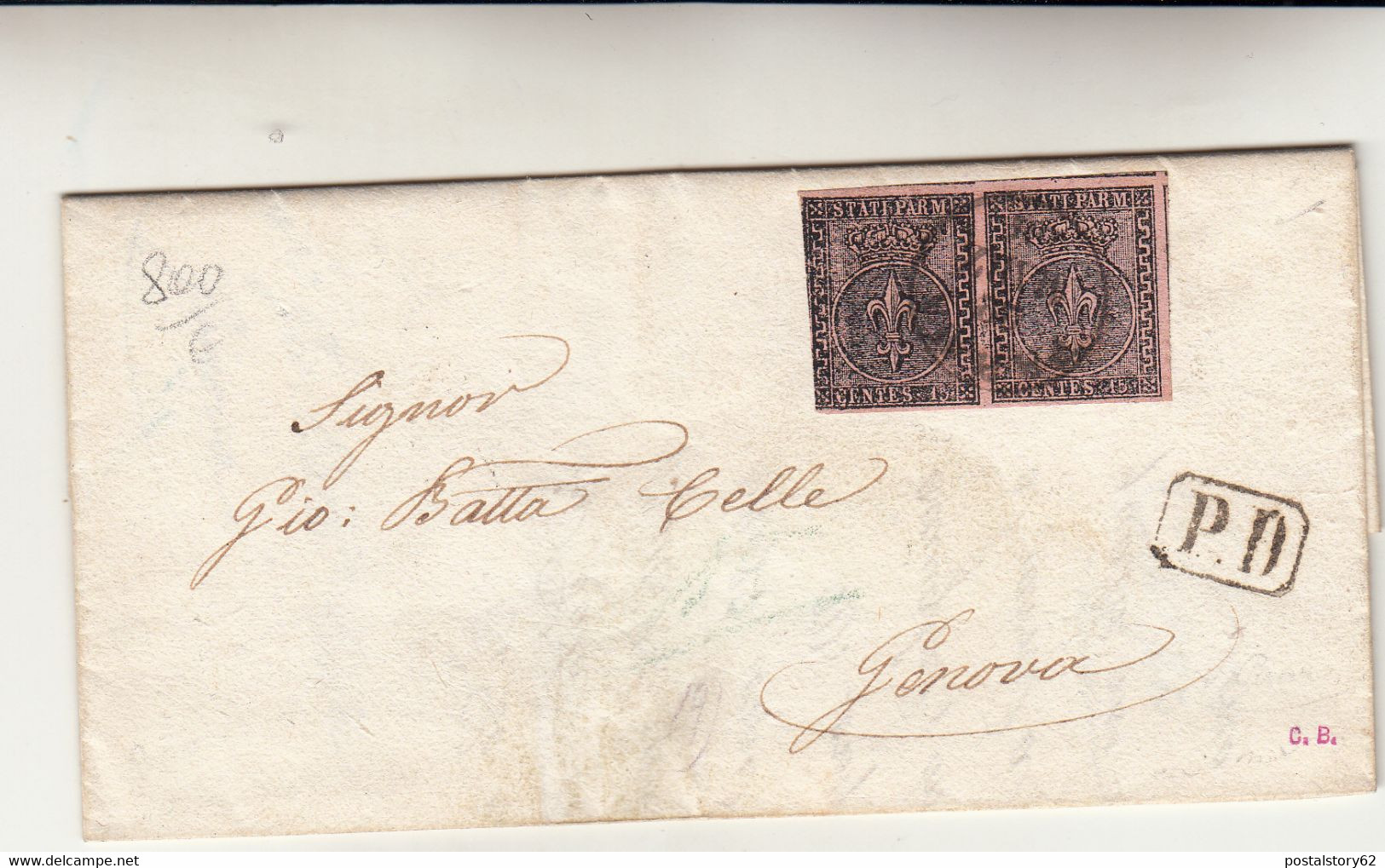 Parma Per Genova, Coppia Del 15 Centesimi Si Cover Con Contenuto + PD Datata - 22 Marzo 1858 - Parma