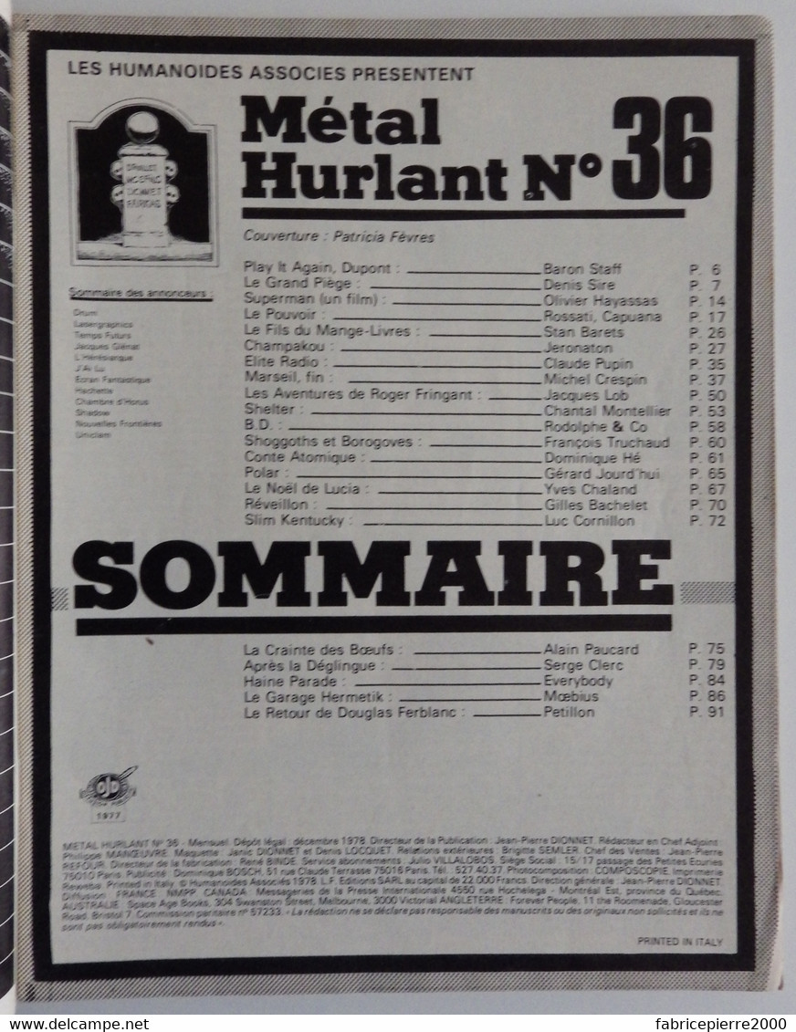 METAL HURLANT 36 - Montellier Cornillon Moebius Petillon Clerc Lob Hé Fèvres Sire Chaland BON ETAT - Métal Hurlant