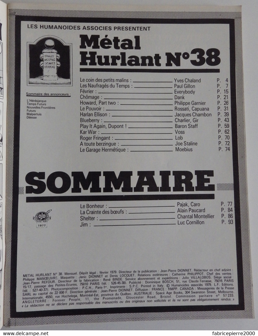 METAL HURLANT 38 - Montellier Cornillon Chaland Gillon Lob Moebius Gir EXCELLENT ETAT - Métal Hurlant