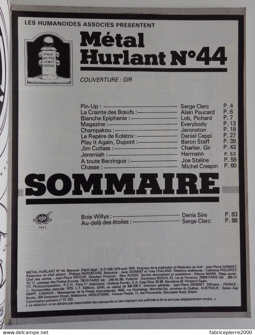 METAL HURLANT 44 - Gir Crespin Sire Ceppi Lob Hermann Clerc PARFAIT ETAT - Métal Hurlant