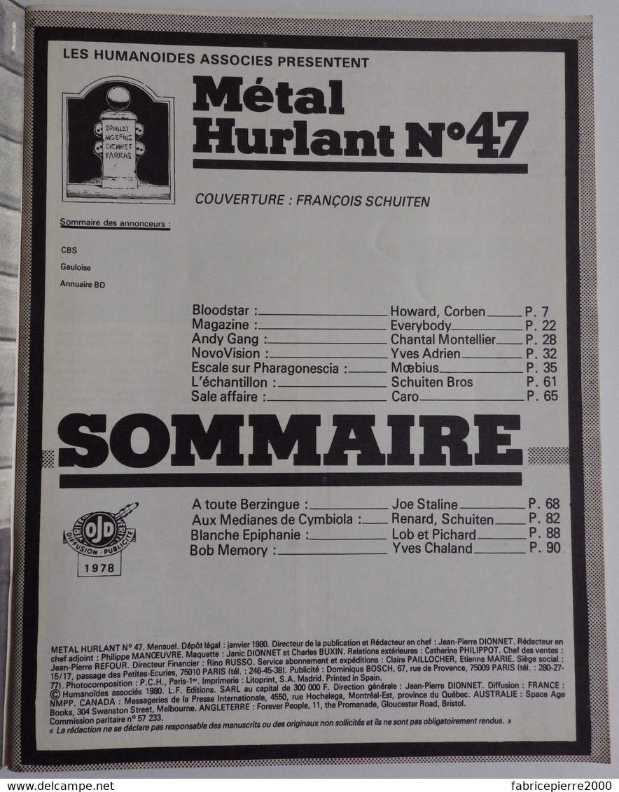 METAL HURLANT 47 - Schuiten Montellier Corben Lob Moebius Chaland Caro TRES BON ETAT - Métal Hurlant