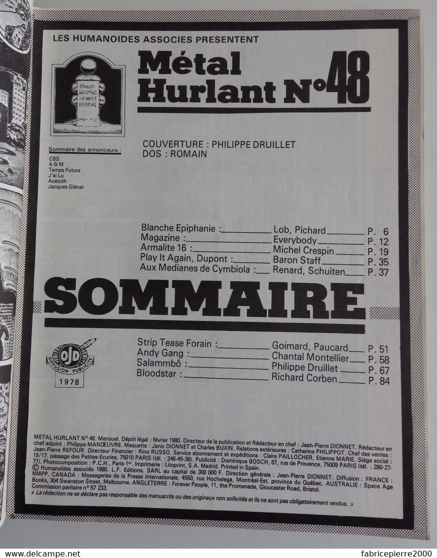 METAL HURLANT 48 - Schuiten Montellier Corben Lob Druillet Romain Crespin Romain EXCELLENT ETAT - Métal Hurlant